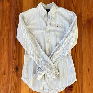 Womens Blue and White Stripe Polo - Size 0